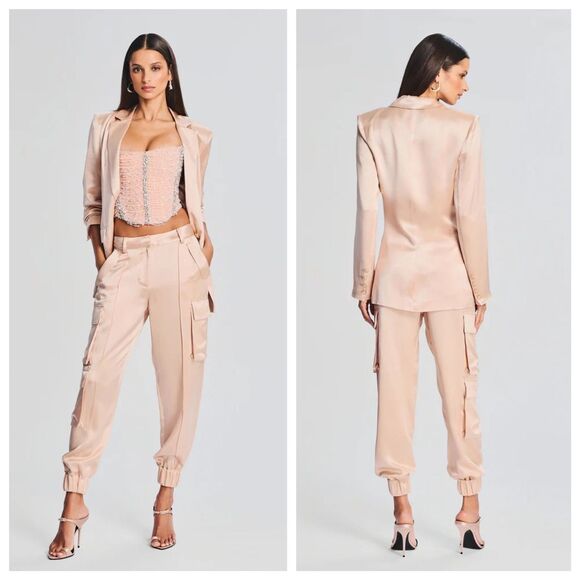 NWT Retrofête Silky Satin One Button Leo Blazer in Dusty Peach Pink Size Small - Picture 4 of 15